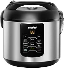 COMFEE' Compact Rice Cooker, 6-in-1 Stainless Steel Multi Cooker, Slow Cooker, Steamer, Saute, and Warmer, 2 QT, 8 Cups Cooked(4 Cups Uncooked), Brown Rice, Quinoa and Oatmeal, 6 One-Touch Programs