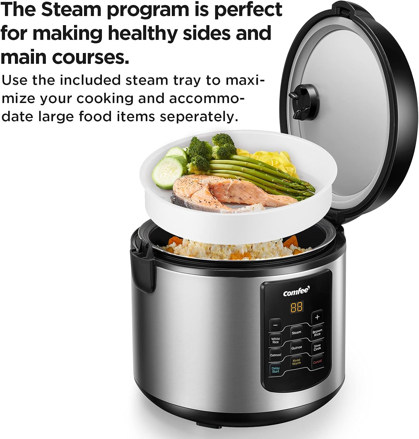 COMFEE' Compact Rice Cooker, 6-in-1 Stainless Steel Multi Cooker, Slow Cooker, Steamer, Saute, and Warmer, 2 QT, 8 Cups Cooked(4 Cups Uncooked), Brown Rice, Quinoa and Oatmeal, 6 One-Touch Programs-8