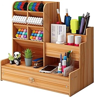 Marbrasse Upgraded Wooden Pencil Holder, Pen Organizer for Desk, Easy Assembly, Art Supply Organizer, Desktop Stationary Organizer (Cherry)