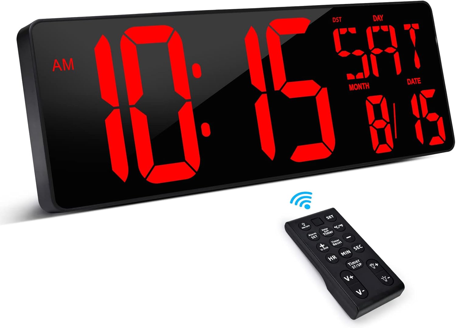 XREXS Large Digital Wall Clock with Remote Control, 17.2 Inch LED Large Display Count Up & Down Timer, Adjustable Brightness Alarm Clock with Day/Date/Temperature for Home, Gym, Office and Classroom-0