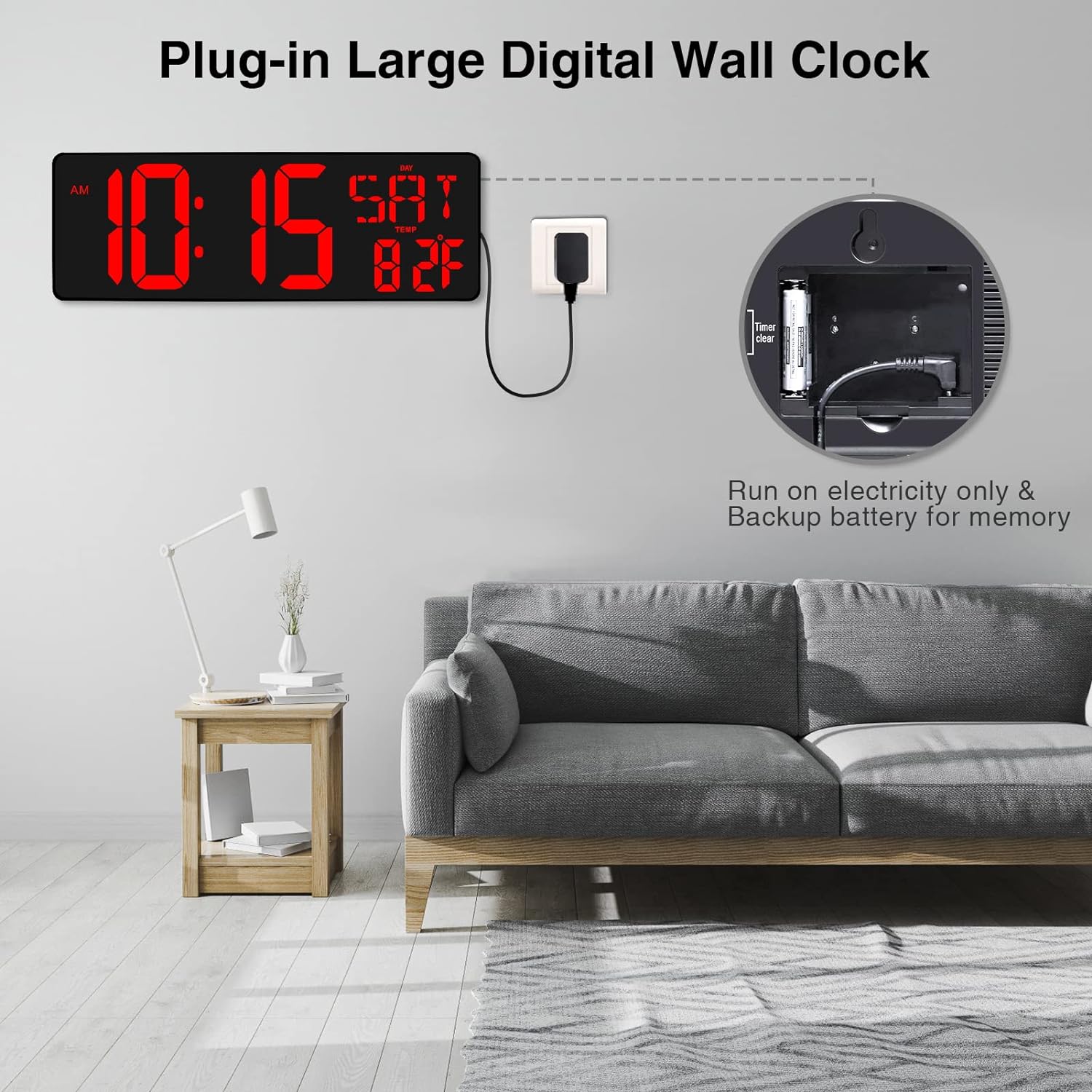 XREXS Large Digital Wall Clock with Remote Control, 17.2 Inch LED Large Display Count Up & Down Timer, Adjustable Brightness Alarm Clock with Day/Date/Temperature for Home, Gym, Office and Classroom-6