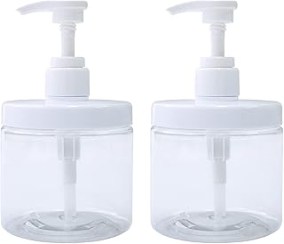 Cosywell Pump Bottle Dispenser Plastic Refillable Bottles Wide Mouth Jar Style Empty Bathroom Shower Containers for Lotion Shampoo Conditioner (Clear, 2X 500ml)