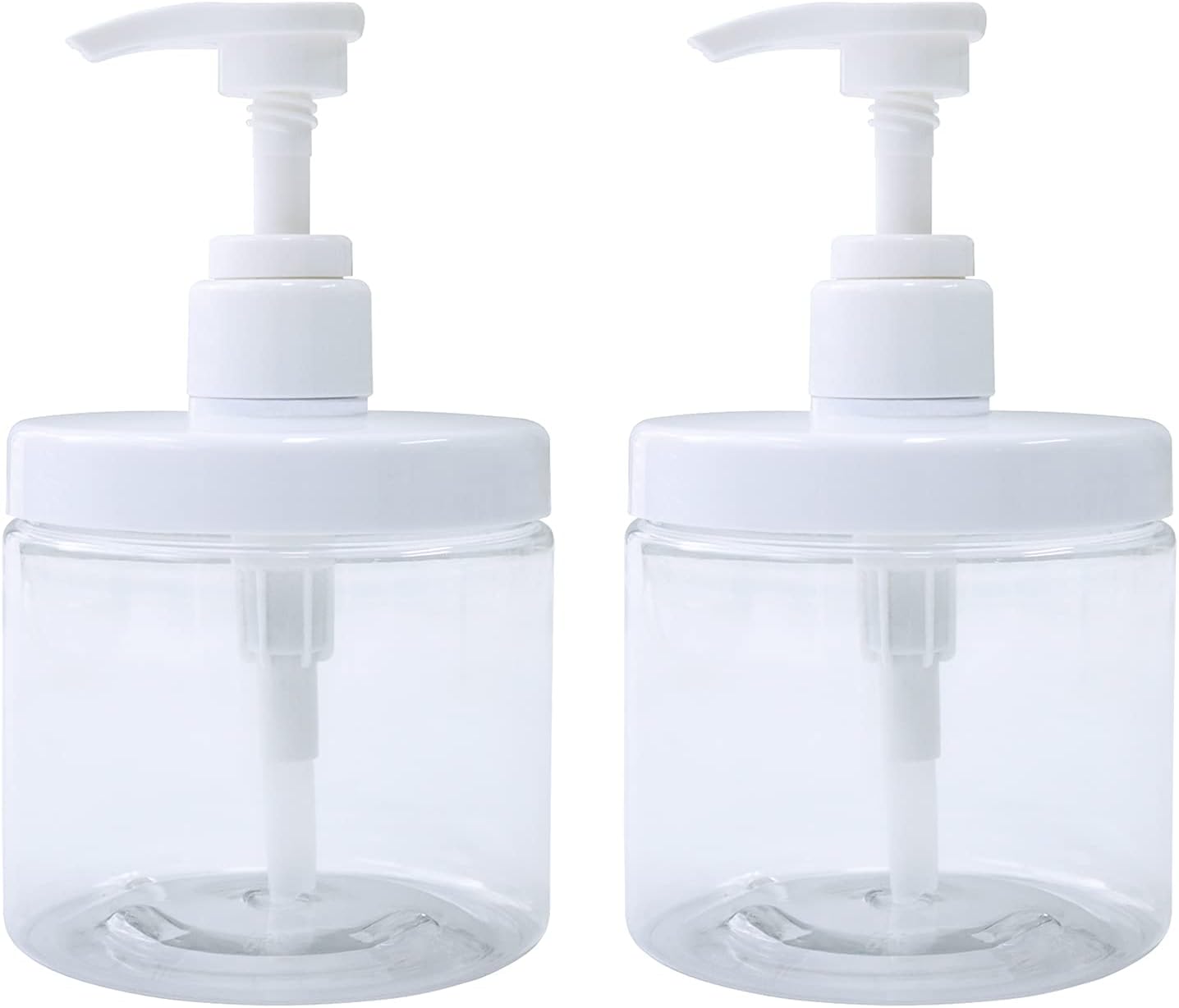 Cosywell Pump Bottle Dispenser Plastic Refillable Bottles Wide Mouth Jar Style Empty Bathroom Shower Containers for Lotion Shampoo Conditioner (Clear, 2X 500ml)-0