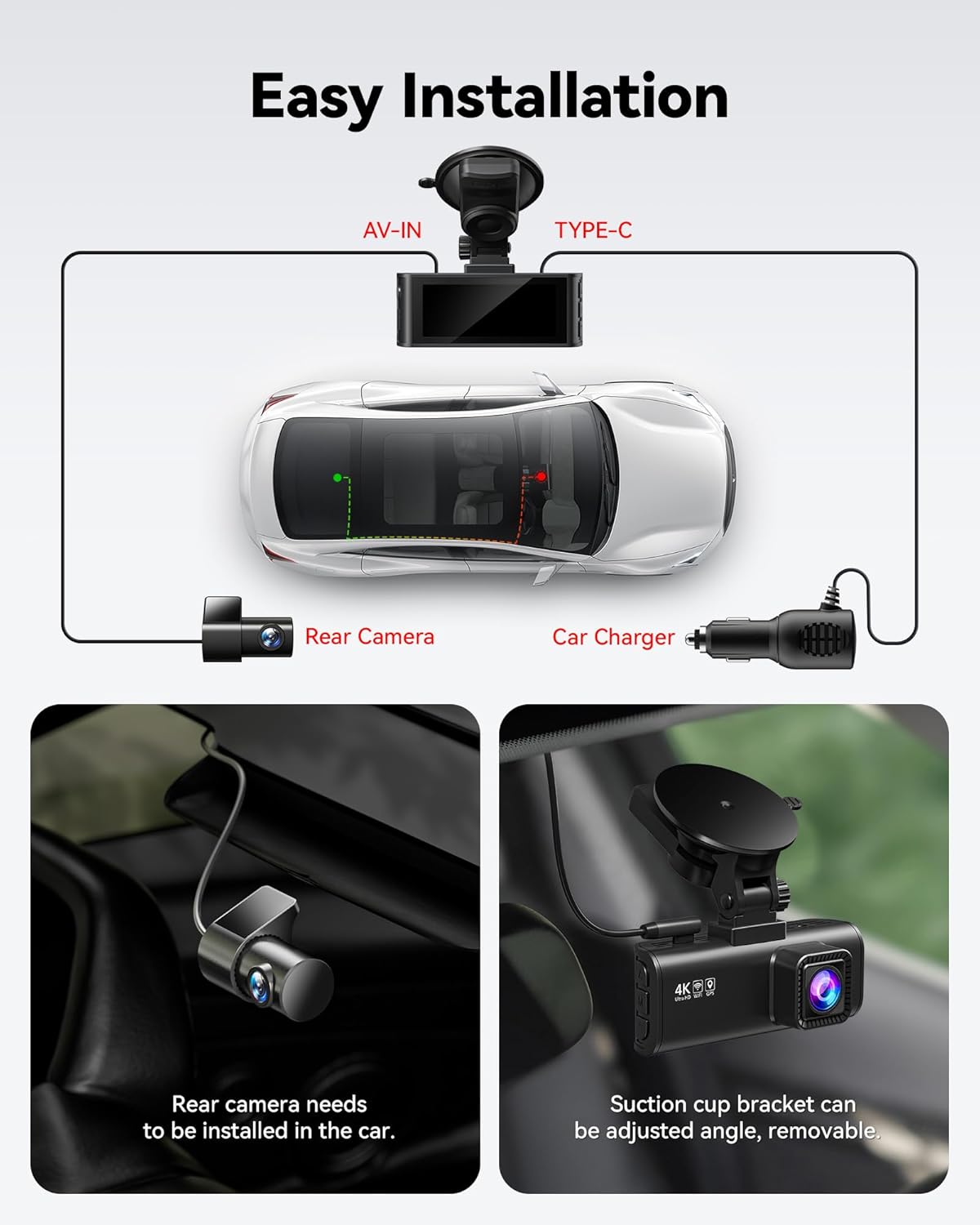 REDTIGER Dash Cam Front Rear, 4K/2.5K Full HD Dash Camera for Cars, Included 32GB Card, Built-in Wi-Fi GPS, 3.16” IPS Screen, Night Vision, 170°Wide Angle, WDR, 24H Parking Mode-7