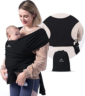 Momcozy Baby Wrap Carrier, Easy to Wear Infant Carrier Slings, Lightweight Hands Free Baby Sling, Adjustable Baby Carriers for Newborn to Toddler 8-35 lbs, Black