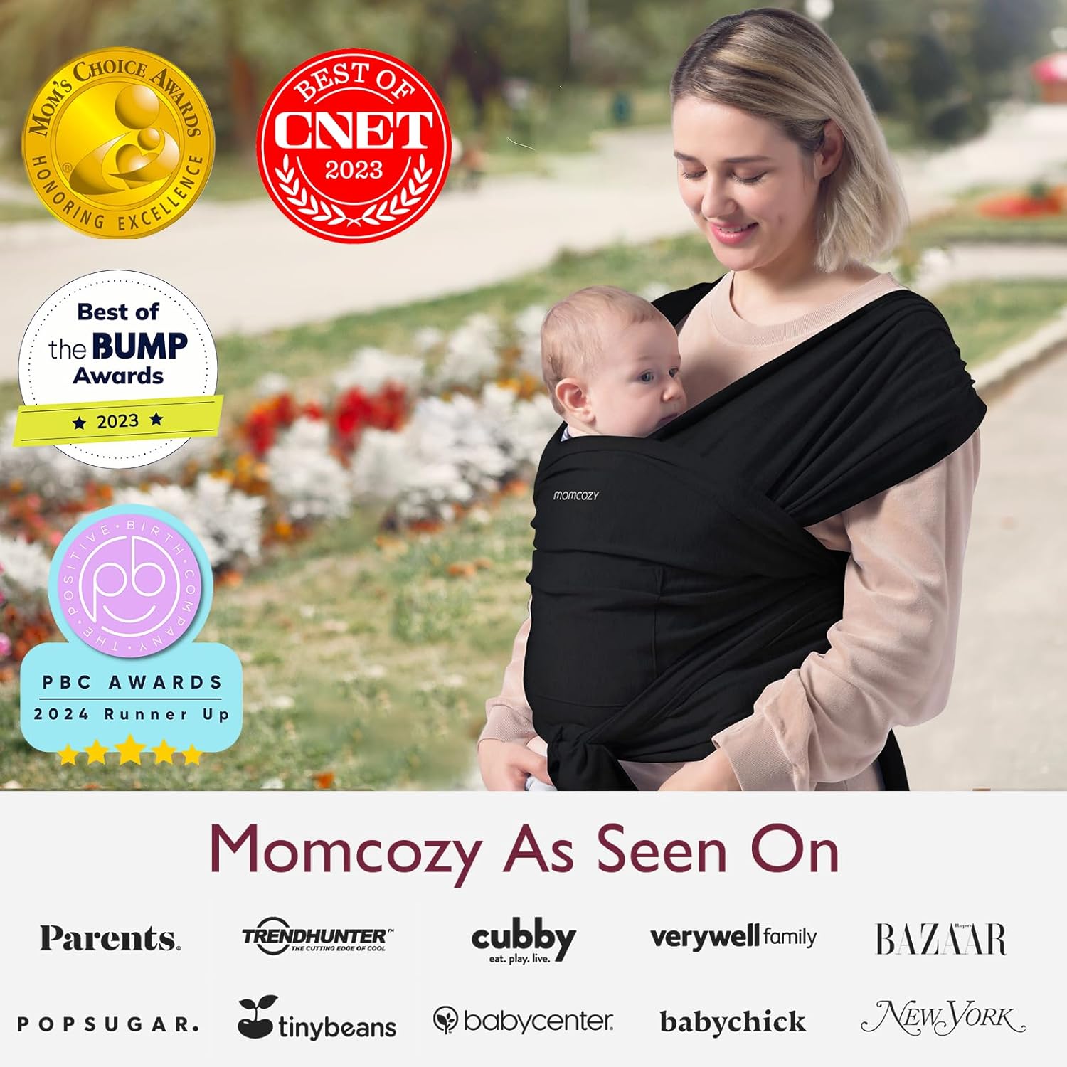 Momcozy Baby Wrap Carrier, Easy to Wear Infant Carrier Slings, Lightweight Hands Free Baby Sling, Adjustable Baby Carriers for Newborn to Toddler 8-35 lbs, Black-4