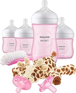 Philips AVENT Natural Baby Bottle with Natural Response Nipple, Pink Baby Gift Set with Snuggle, SCD838/03