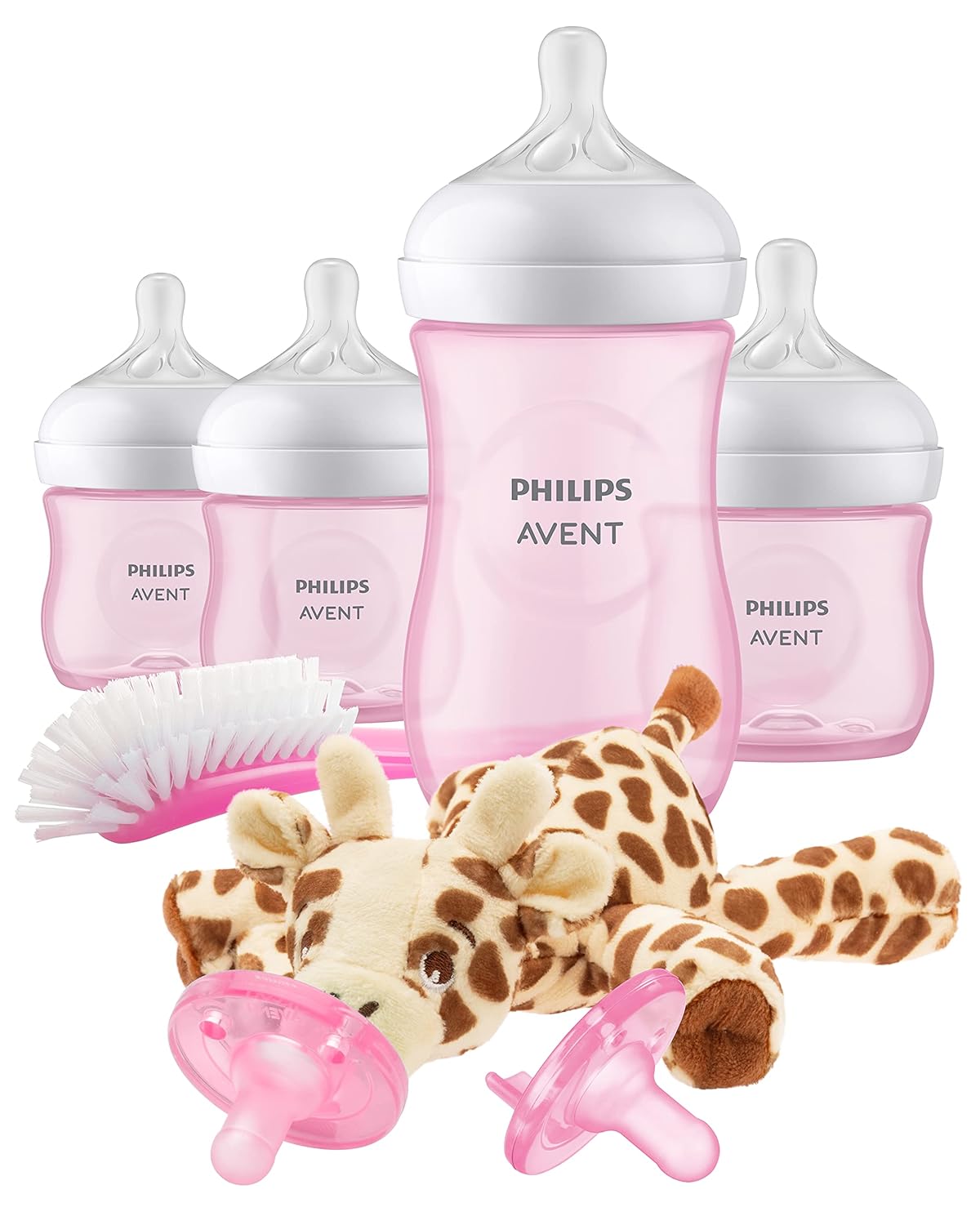 Philips AVENT Natural Baby Bottle with Natural Response Nipple, Pink Baby Gift Set with Snuggle, SCD838/03-0