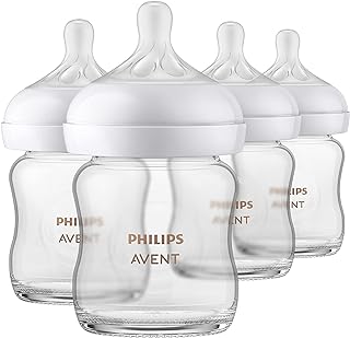 Philips AVENT Glass Natural Baby Bottle with Natural Response Nipple, Clear, 4oz, 4pk, SCY910/04