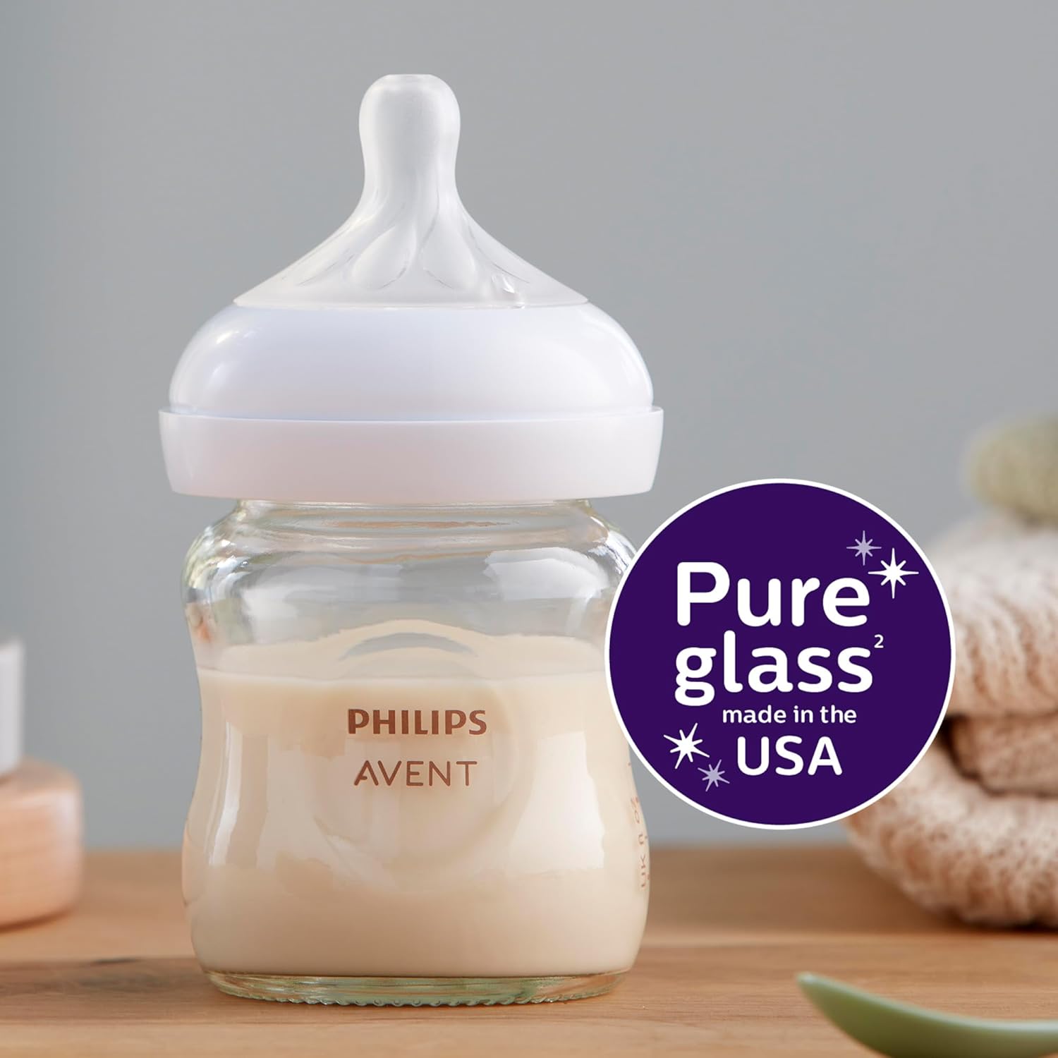 Philips AVENT Glass Natural Baby Bottle with Natural Response Nipple, Clear, 4oz, 4pk, SCY910/04-2