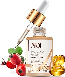 ANAI RUI Squalane + Vitamin E Rosehip Oil Moisturizer for Face Hydrate, Reduce Scars and Stretch Marks, Wrinkles for Smoother, Softer Skin 1 fl. Oz