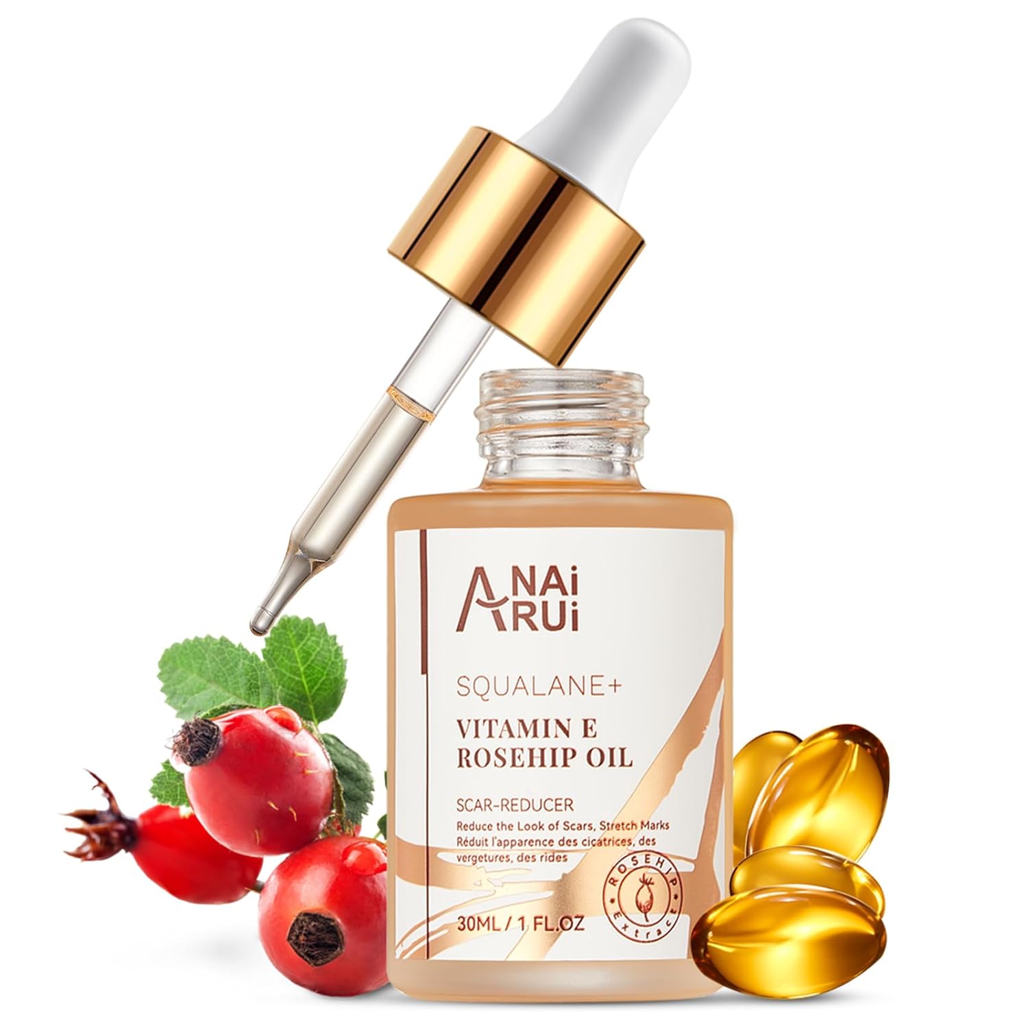 ANAI RUI Squalane + Vitamin E Rosehip Oil Moisturizer for Face Hydrate, Reduce Scars and Stretch Marks, Wrinkles for Smoother, Softer Skin 1 fl. Oz-0