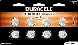 DURACELL 2032 Lithium Battery. 8 Count Pack. Child Safety Features. Compatible with Apple AirTag, Key Fob, and other devices. CR2032 Battery Lithium Coin Battery. CR Lithium 3V Cell