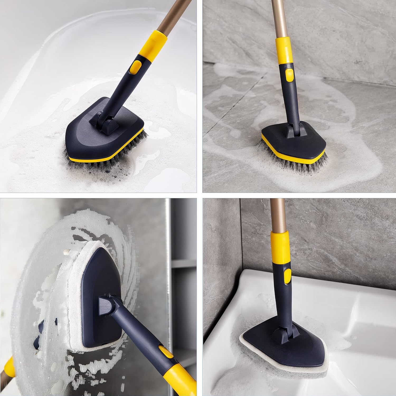 Yocada Tub Tile Scrubber Brush 2 in 1 Cleaning Brush 58.2 Inch Adjustable Telescopic Pole Stiff Bristles Scouring Pads for Cleaning Bathroom Kitchen Toilet Wall Tub Tile Sink Non Scratch-5