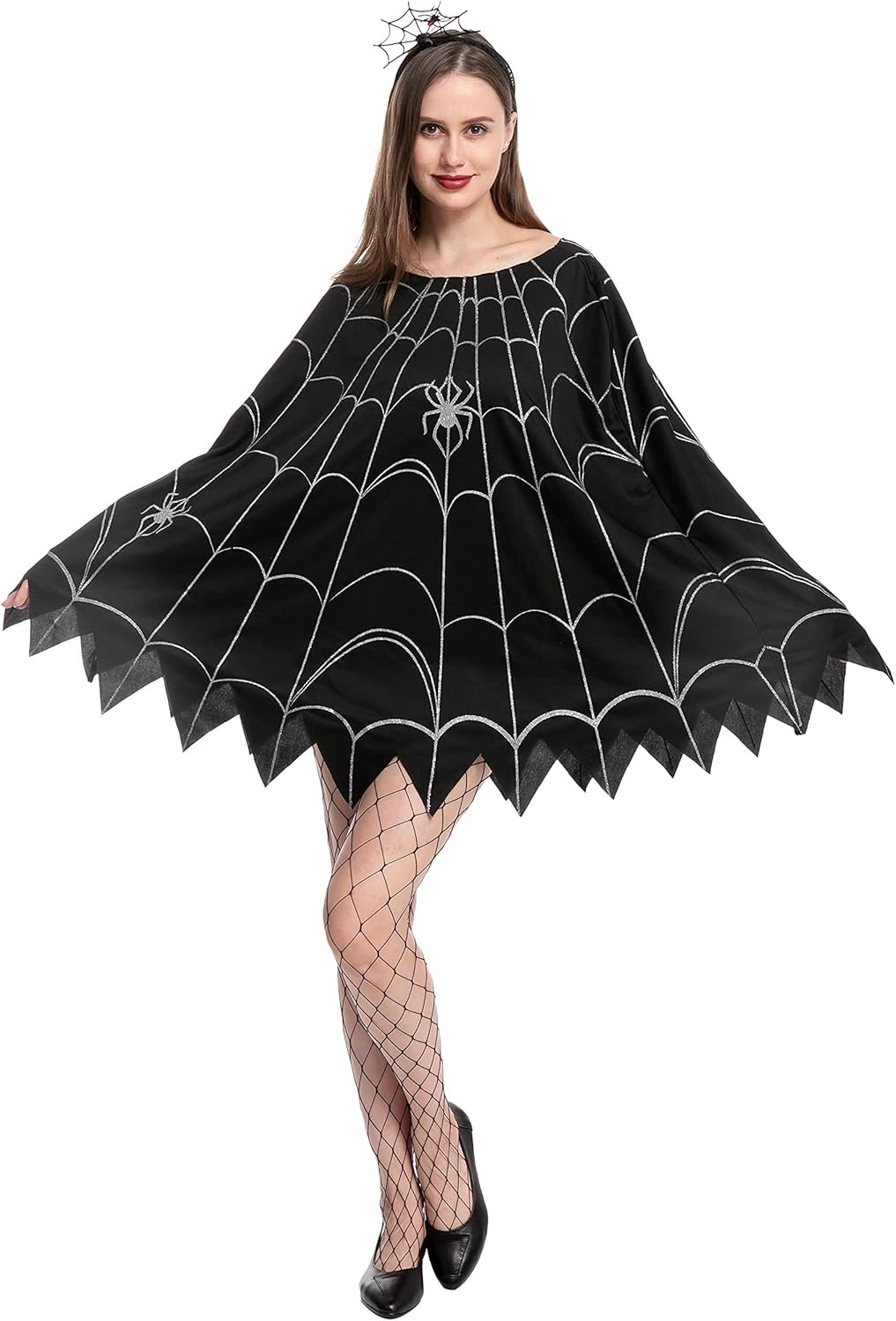 Spooktacular Creations Spider Costume Adult Woman, Halloween Poncho Costume, Spider Web Dress Poncho Costume-1