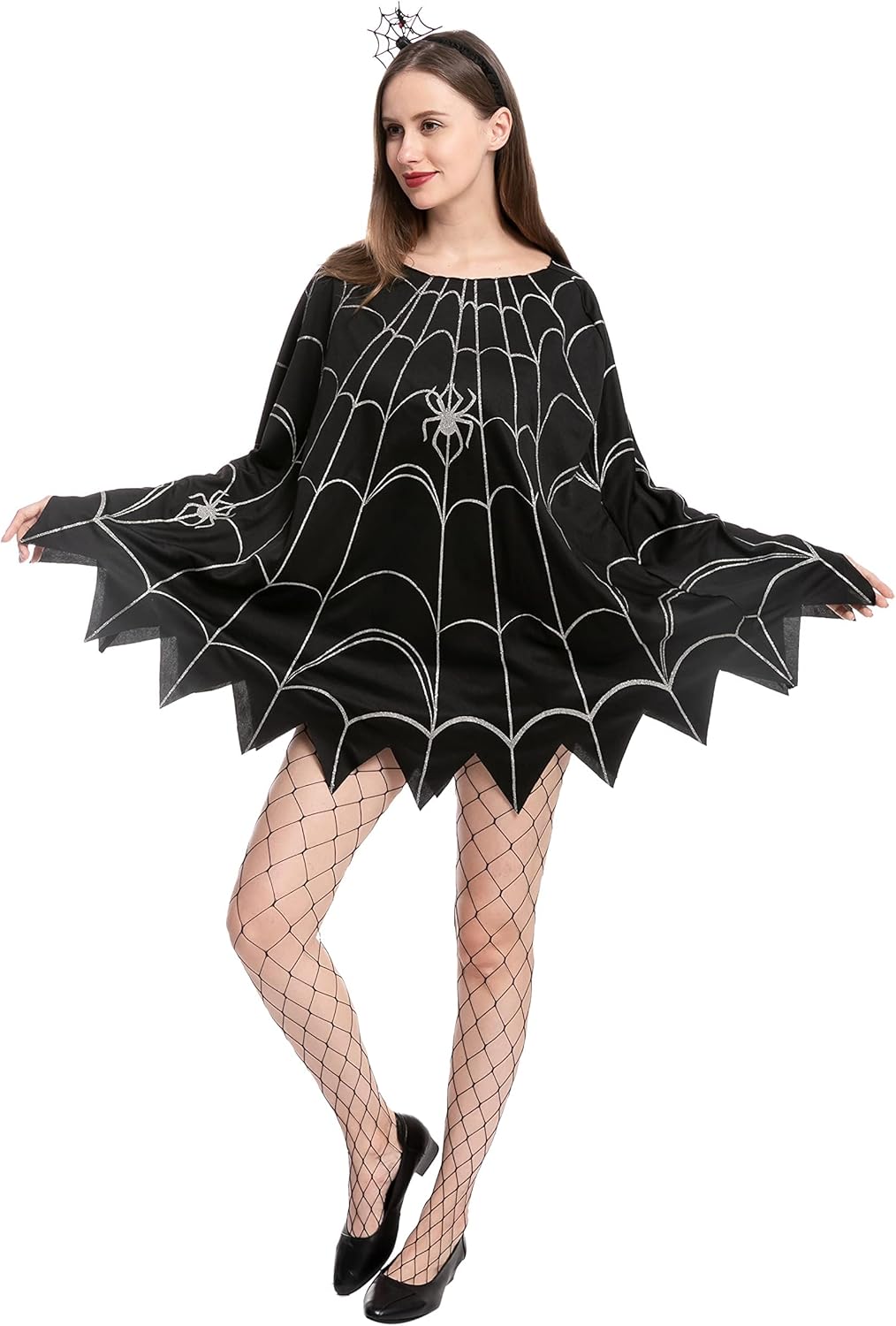 Spooktacular Creations Spider Costume Adult Woman, Halloween Poncho Costume, Spider Web Dress Poncho Costume-2