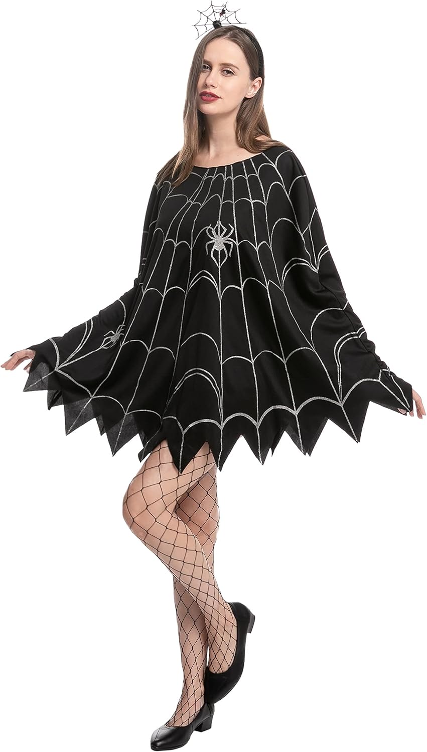 Spooktacular Creations Spider Costume Adult Woman, Halloween Poncho Costume, Spider Web Dress Poncho Costume-3