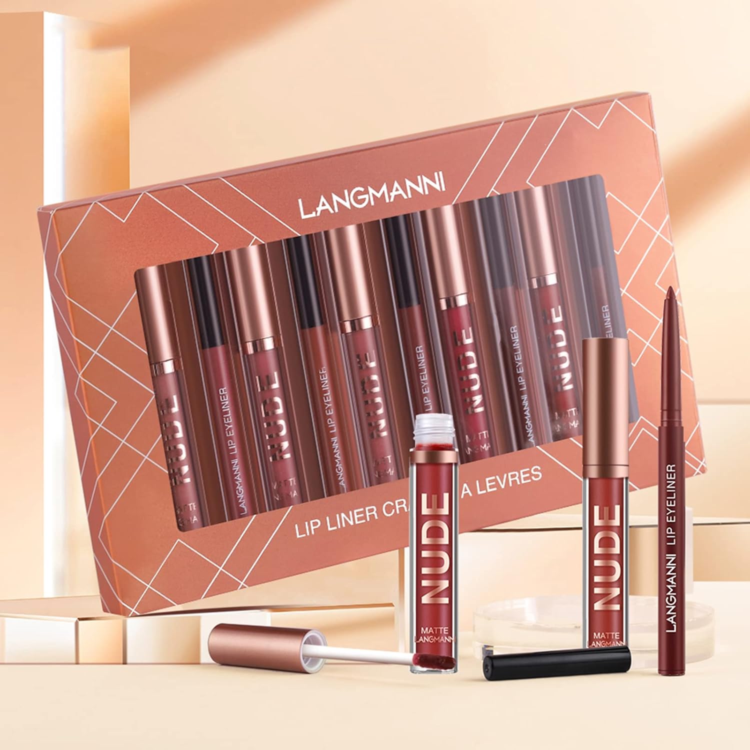 LANGMANNI 6 Matte Lipstick with 6 Lipliners Durable Makeup Set,Long-Lasting Non-Stick Cup Not Fade Waterproof Pigmented Velvet Lipgloss Kit Beauty Cosmetics Makeup Gift for Girls (#A)-11