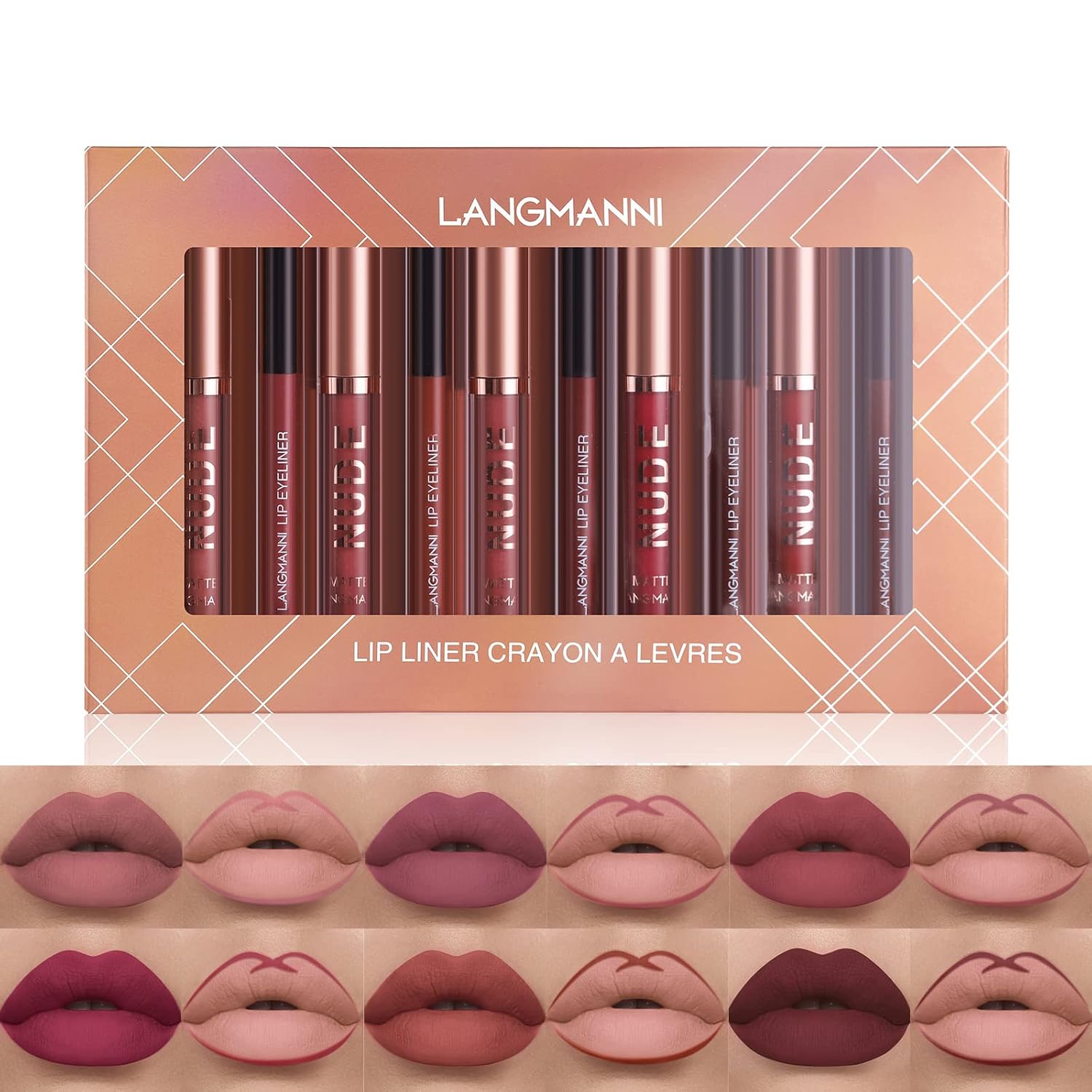 LANGMANNI 6 Matte Lipstick with 6 Lipliners Durable Makeup Set,Long-Lasting Non-Stick Cup Not Fade Waterproof Pigmented Velvet Lipgloss Kit Beauty Cosmetics Makeup Gift for Girls (#A)-4