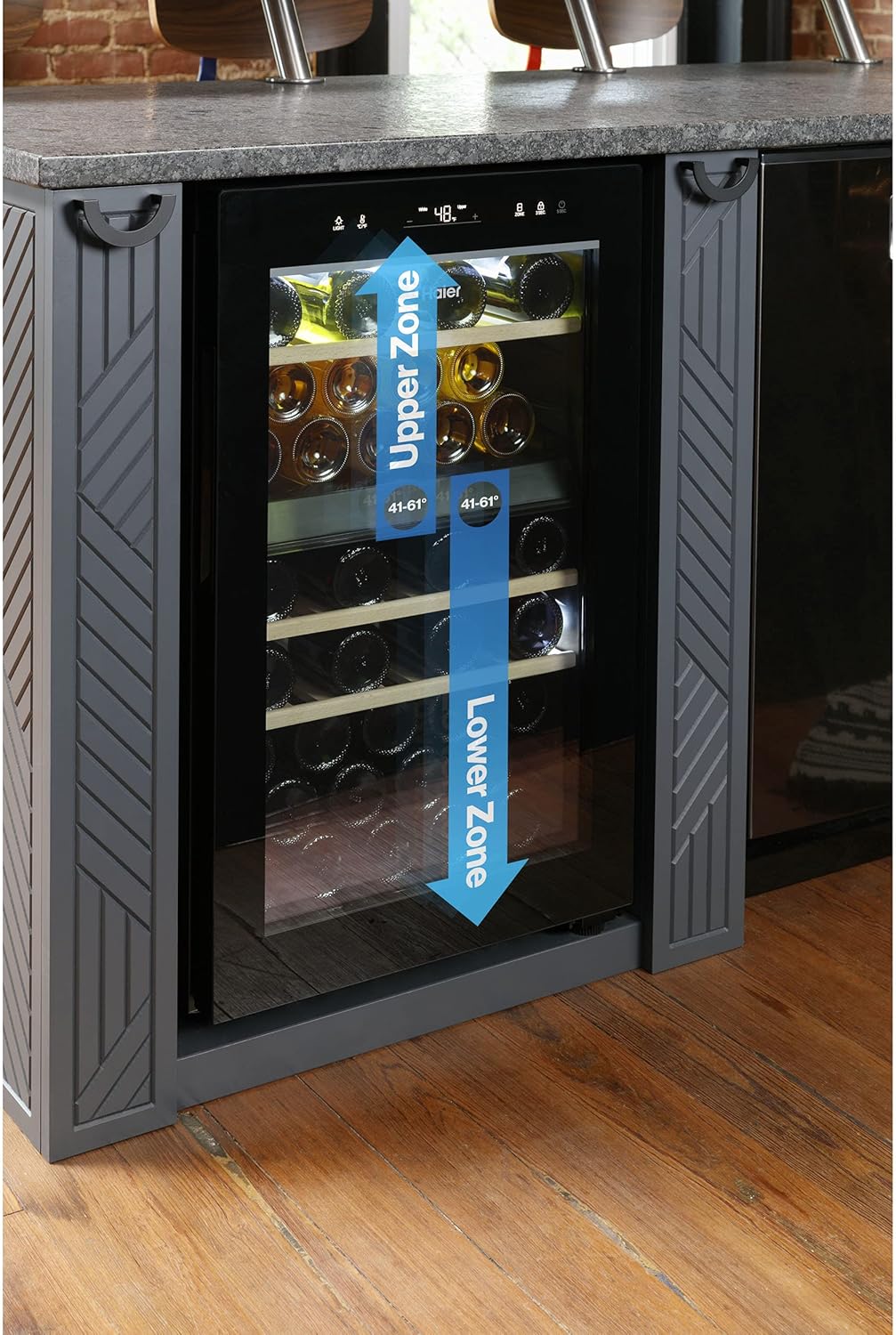 Haier Wine Cooler & Beverage Refrigerator | Mini Wine Fridge Complete With Dual-Zone Temperature Control, Triple-Pane Glass, Door Alarm & LED Interior Lighting | Fits 44 Wine Bottles | Black-1