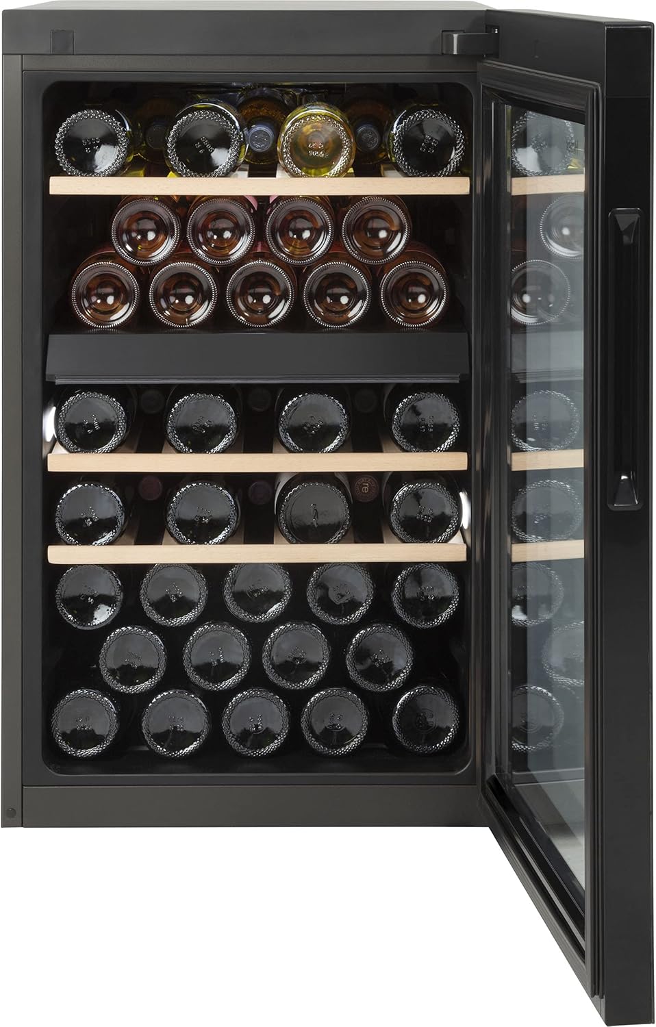 Haier Wine Cooler & Beverage Refrigerator | Mini Wine Fridge Complete With Dual-Zone Temperature Control, Triple-Pane Glass, Door Alarm & LED Interior Lighting | Fits 44 Wine Bottles | Black-6