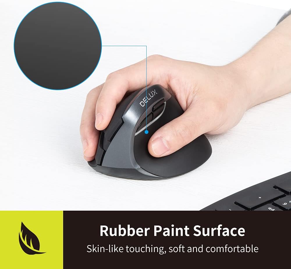 DeLUX Wireless Small Ergonomic Mouse, Silent BT Mini Vertical Mouse, 6 Buttons and 4000 DPI, Reduce Wrist Pain and Hand Pressure, for PC Computer Laptop (M618Mini DB-Grey)-4