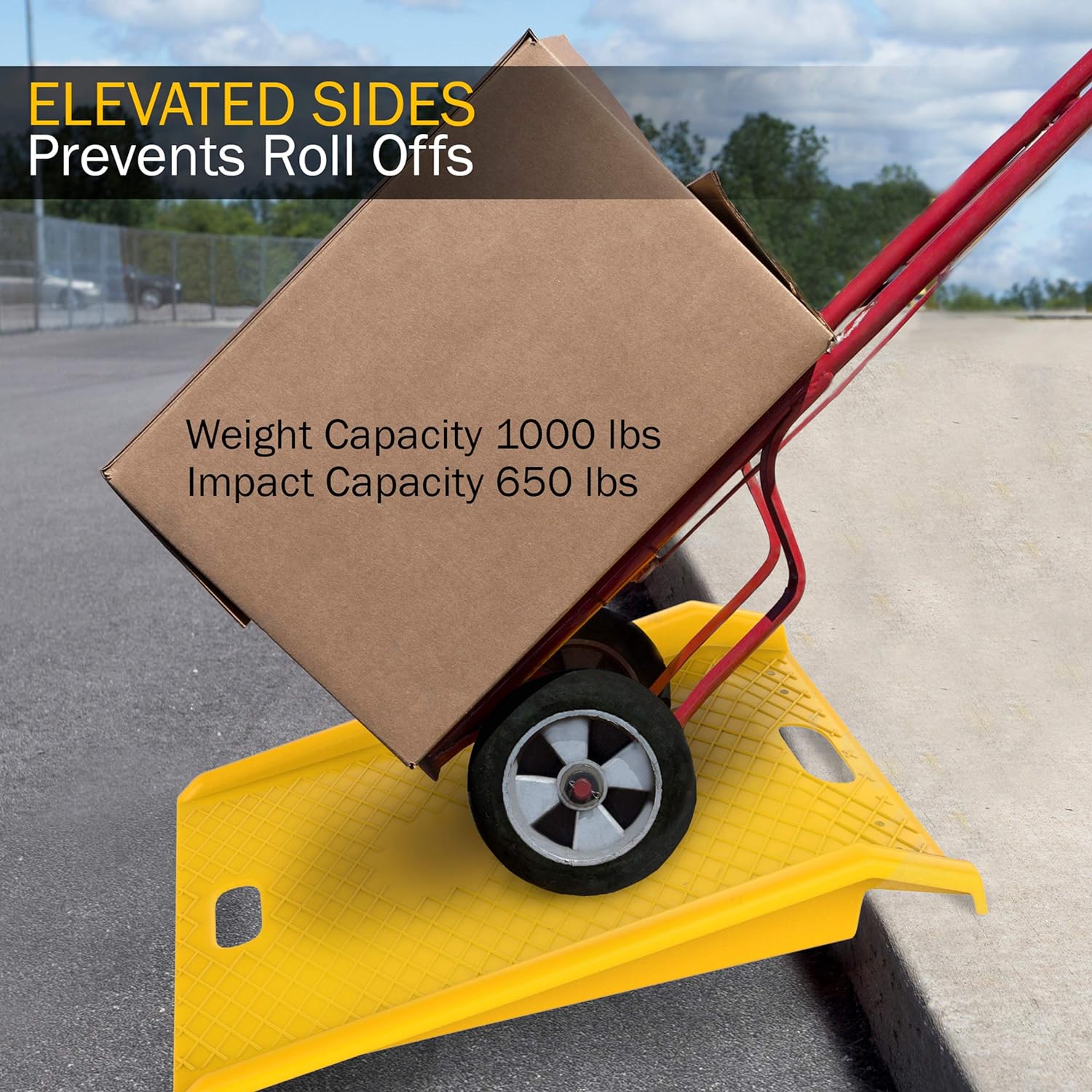 Driveway Curb Ramp - Heavy Duty, Portable Curb Ramp with 1000lb Capacity - for Furniture Dollies, Hand Trucks, or Moving Carts by Stalwart (Yellow)-2