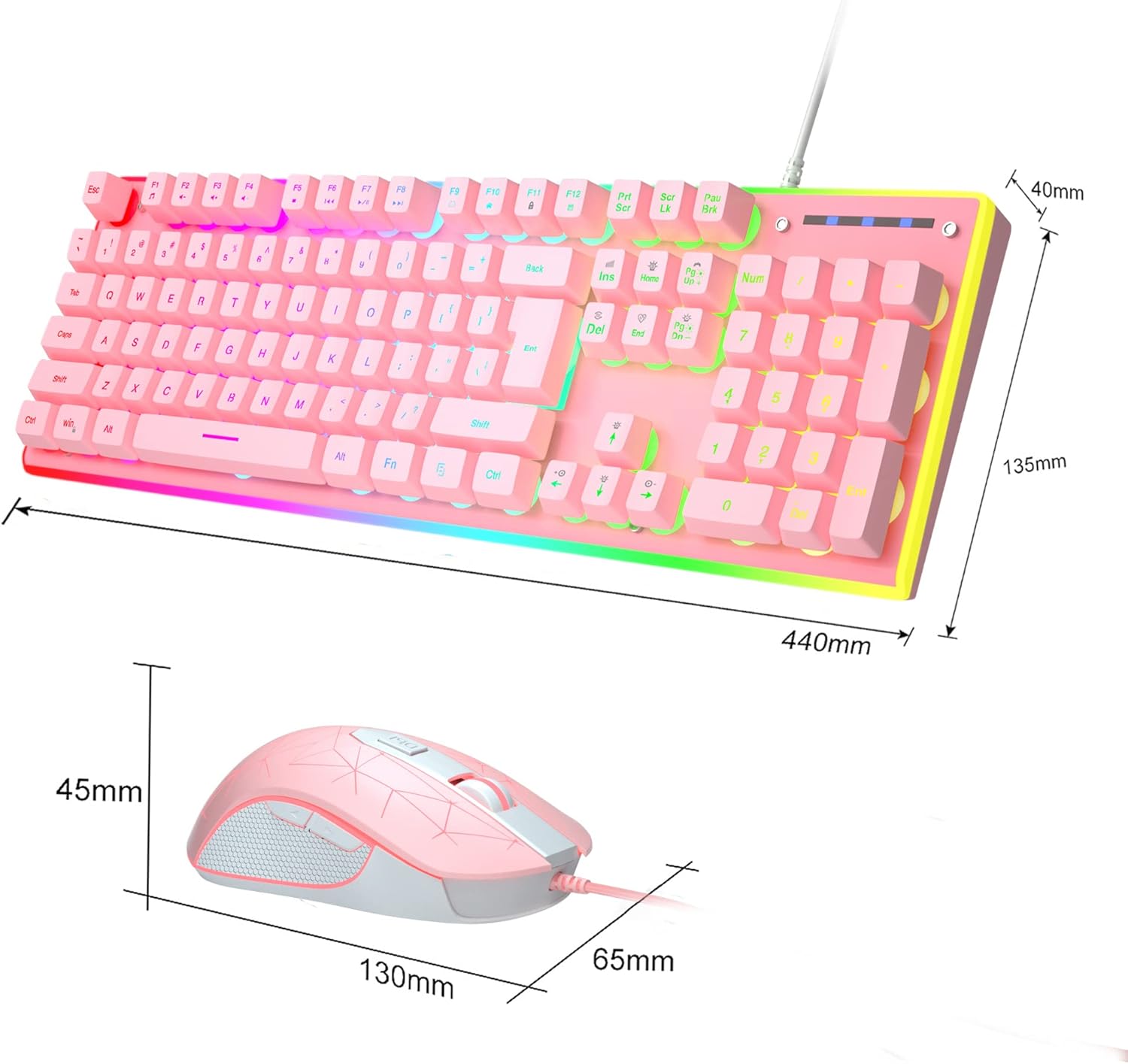 MageGee Gaming Keyboard and Mouse Combo, True RGB Backlit Membrane Office Keyboard Mouse, 104 Keys Anti-Ghosting Metal Panel Quiet Wired Keyboard for Windows Laptop PC Gamer- Pink-6