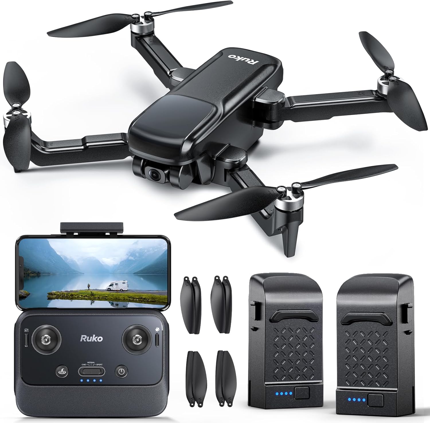 Ruko U11PRO First Drone with Camera for Adults, 4K UHD, FAA Remote ID Comply, 52 Mins Fly Time 2 Batteries, GPS Auto Return, Indoor-Outdoor Mode, Scale 5 Wind Resistance, Beginners Waypoint-0