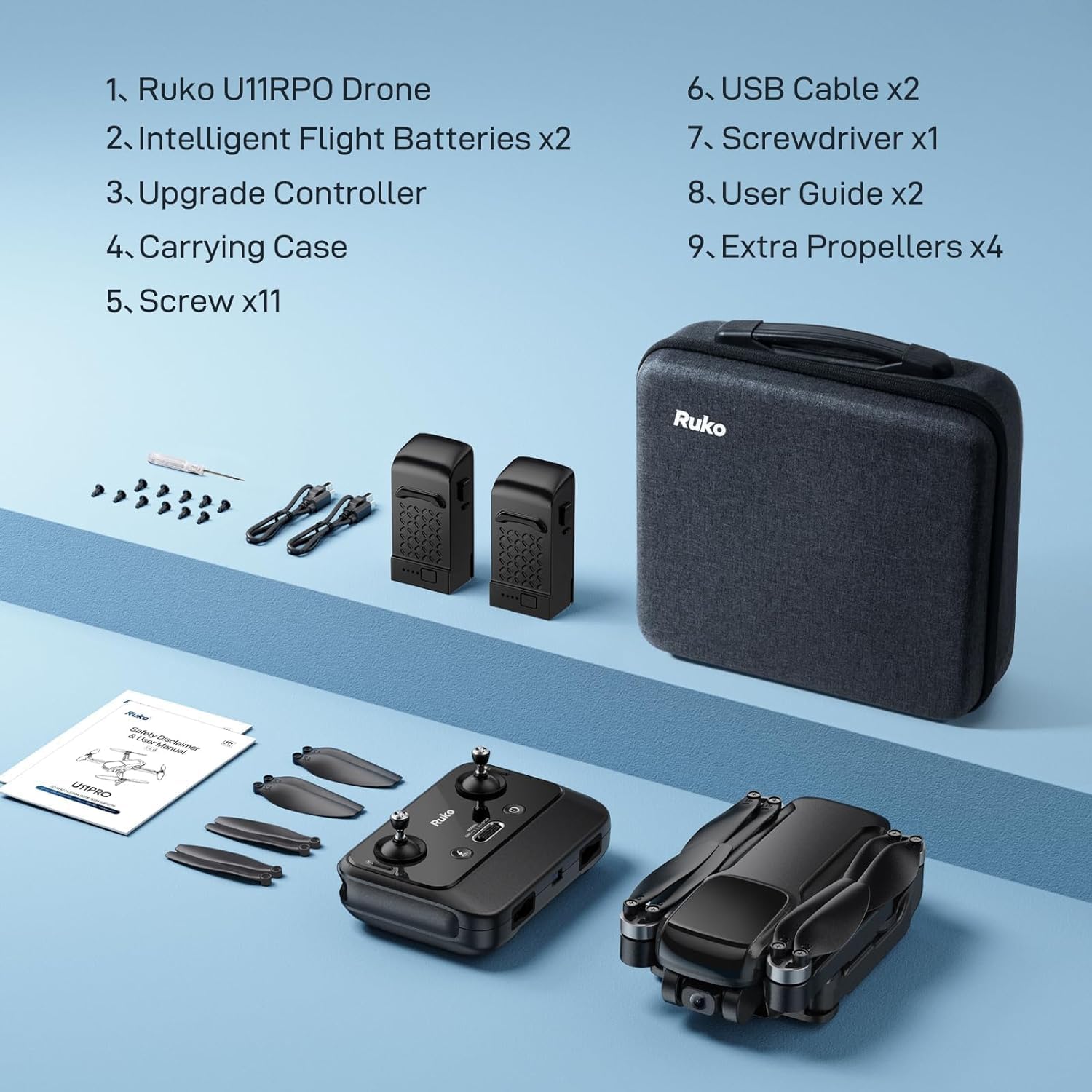 Ruko U11PRO First Drone with Camera for Adults, 4K UHD, FAA Remote ID Comply, 52 Mins Fly Time 2 Batteries, GPS Auto Return, Indoor-Outdoor Mode, Scale 5 Wind Resistance, Beginners Waypoint-5