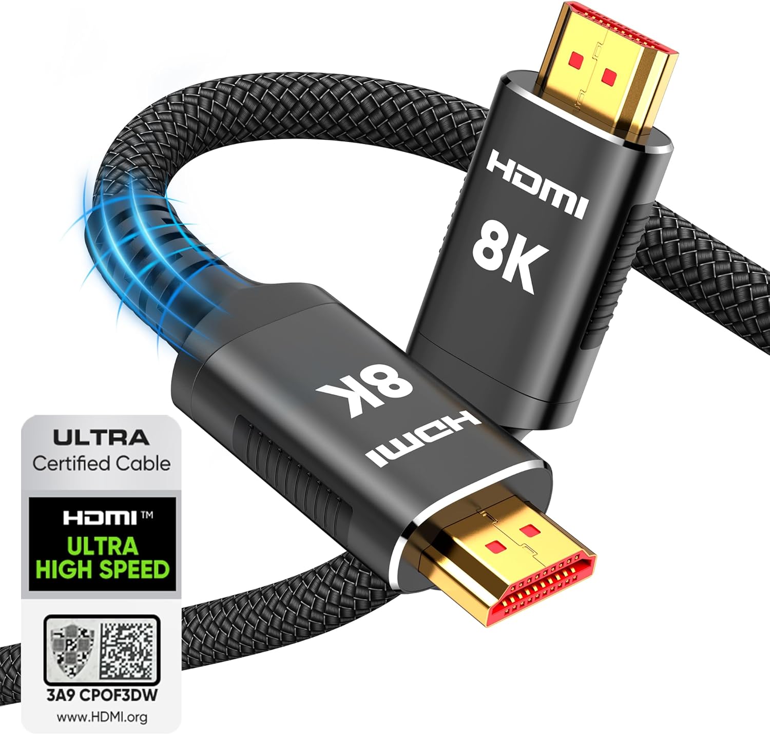 Snowkids 8K Certified HDMI 2.1 Cable 10 ft, 48Gbps Ultra High-Speed HDMI Cables Cord, 10K 8K@60Hz, 4K@120Hz Compatible for TV/Laptop/Monitor/PS5/Xbox/Projector/Entertainment/Sound System & More