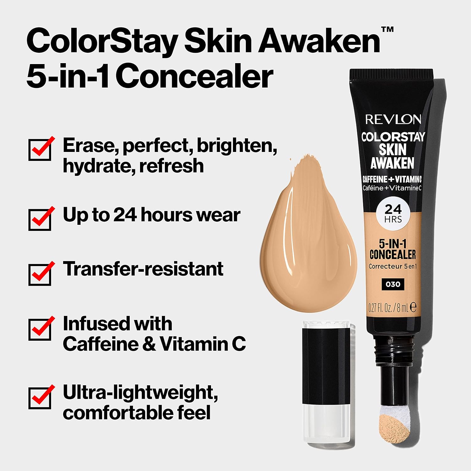 Revlon ColorStay Skin Awaken 5-in-1 Concealer, Lightweight, Creamy Longlasting Face Makeup with Caffeine & Vitamin C, For Imperfections, Dark Circles & Redness, 001 Universal Neutralizer, 0.27 fl oz-4