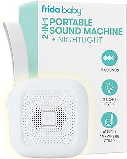 Frida Baby 2-in-1 Portable Sound Machine for Baby + Nightlight | White Noise Sound Machine for Baby with 5 Soothing Sounds & 3 Nightlight Modes | Travel Sound Machine Attaches to Strollers, Car Seats