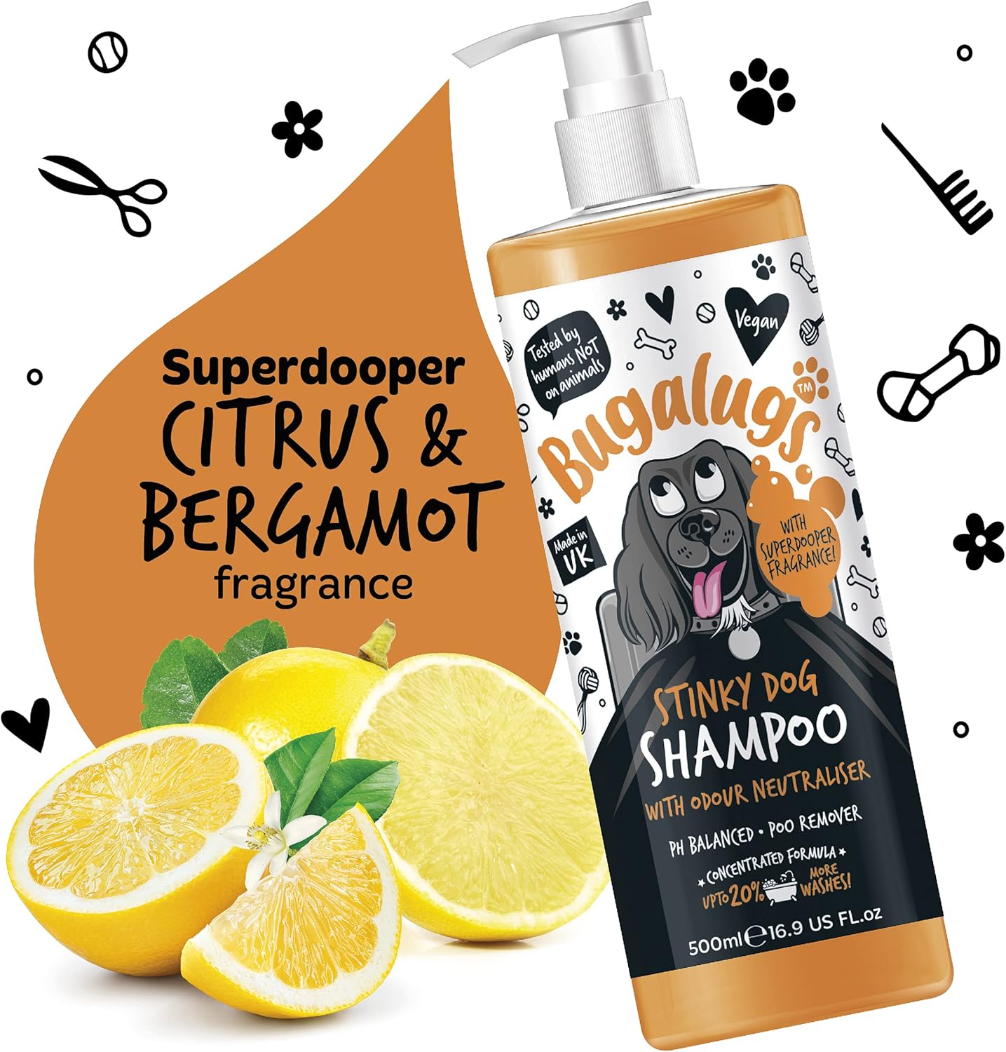 Stinky Dog Shampoo with odour neutraliser, fox poo shampoo for dogs with dog perfume, vegan dog grooming sensitive skin puppy shampoo & conditioner (500ml (Pack of 1)-1