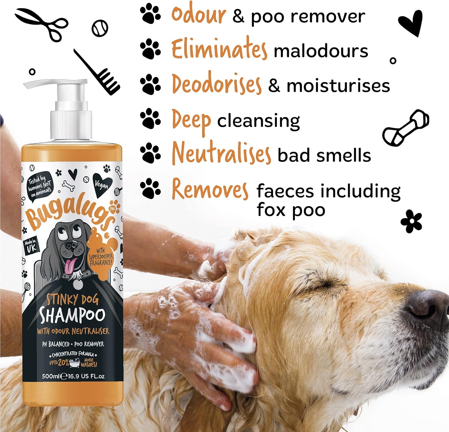 Stinky Dog Shampoo with odour neutraliser, fox poo shampoo for dogs with dog perfume, vegan dog grooming sensitive skin puppy shampoo & conditioner (500ml (Pack of 1)-3