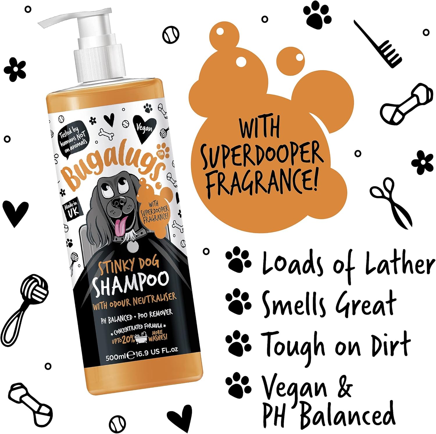 Stinky Dog Shampoo with odour neutraliser, fox poo shampoo for dogs with dog perfume, vegan dog grooming sensitive skin puppy shampoo & conditioner (500ml (Pack of 1)-5