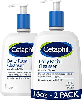 Face Wash by CETAPHIL, Daily Facial Cleanser for Sensitive, Combination to Oily Skin, NEW 16 oz 2 Pack, Gentle Foaming, Soap Free, Hypoallergenic