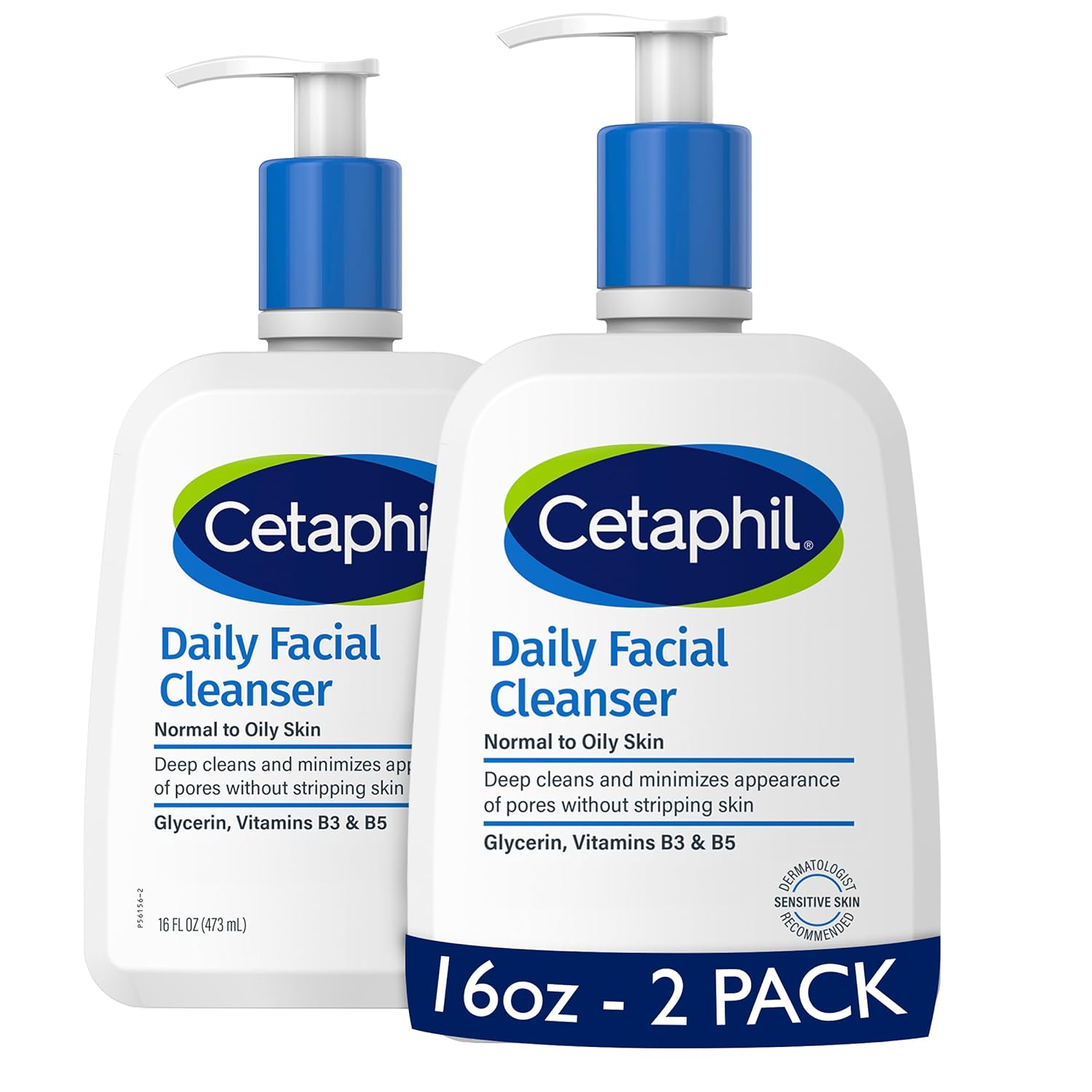 Face Wash by CETAPHIL, Daily Facial Cleanser for Sensitive, Combination to Oily Skin, NEW 16 oz 2 Pack, Gentle Foaming, Soap Free, Hypoallergenic-0