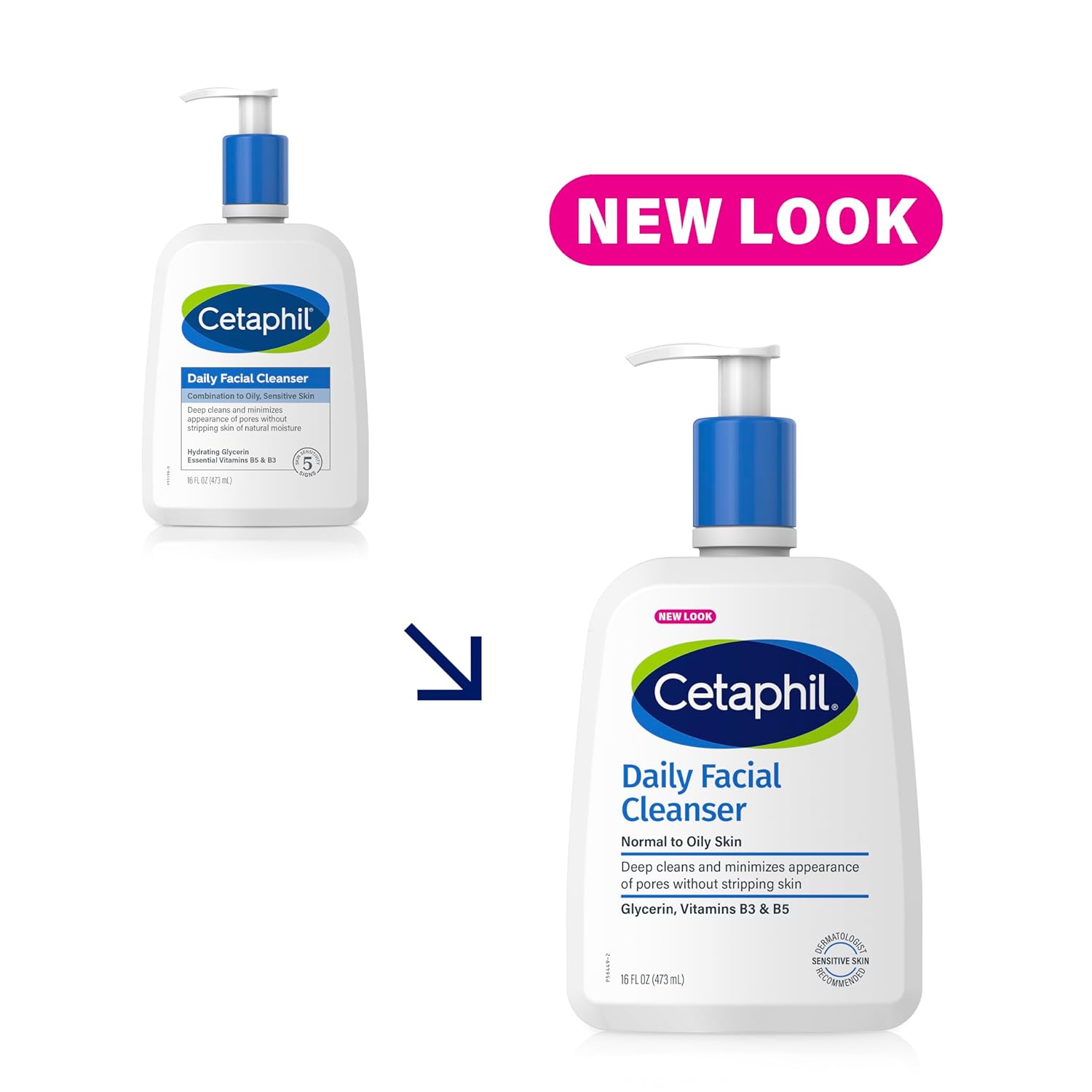 Face Wash by CETAPHIL, Daily Facial Cleanser for Sensitive, Combination to Oily Skin, NEW 16 oz 2 Pack, Gentle Foaming, Soap Free, Hypoallergenic-1