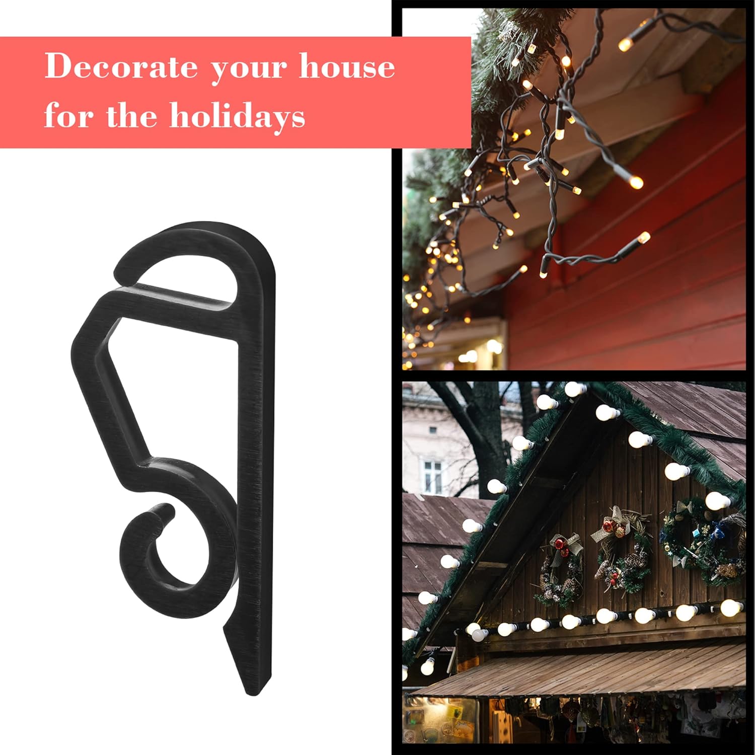 Marsui Christmas Light Clip Outdoor Gutter Hook Weatherproof Outdoor Light Clip Holiday Light Clip for Christmas Decoration String Light (Black, 300 Pieces)-4