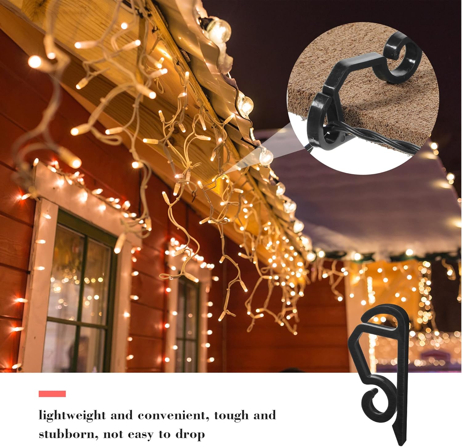 Marsui Christmas Light Clip Outdoor Gutter Hook Weatherproof Outdoor Light Clip Holiday Light Clip for Christmas Decoration String Light (Black, 300 Pieces)-5