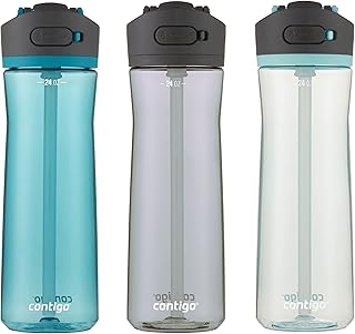 Contigo Ashland 2.0 Leak-Proof & Dishwasher-Safe Water Bottle, Lid Locked & Angled Straw Feature, Interchangeable Lid, 24oz 3-Pack, Colors: Juniper/Sake/Bubble Tea