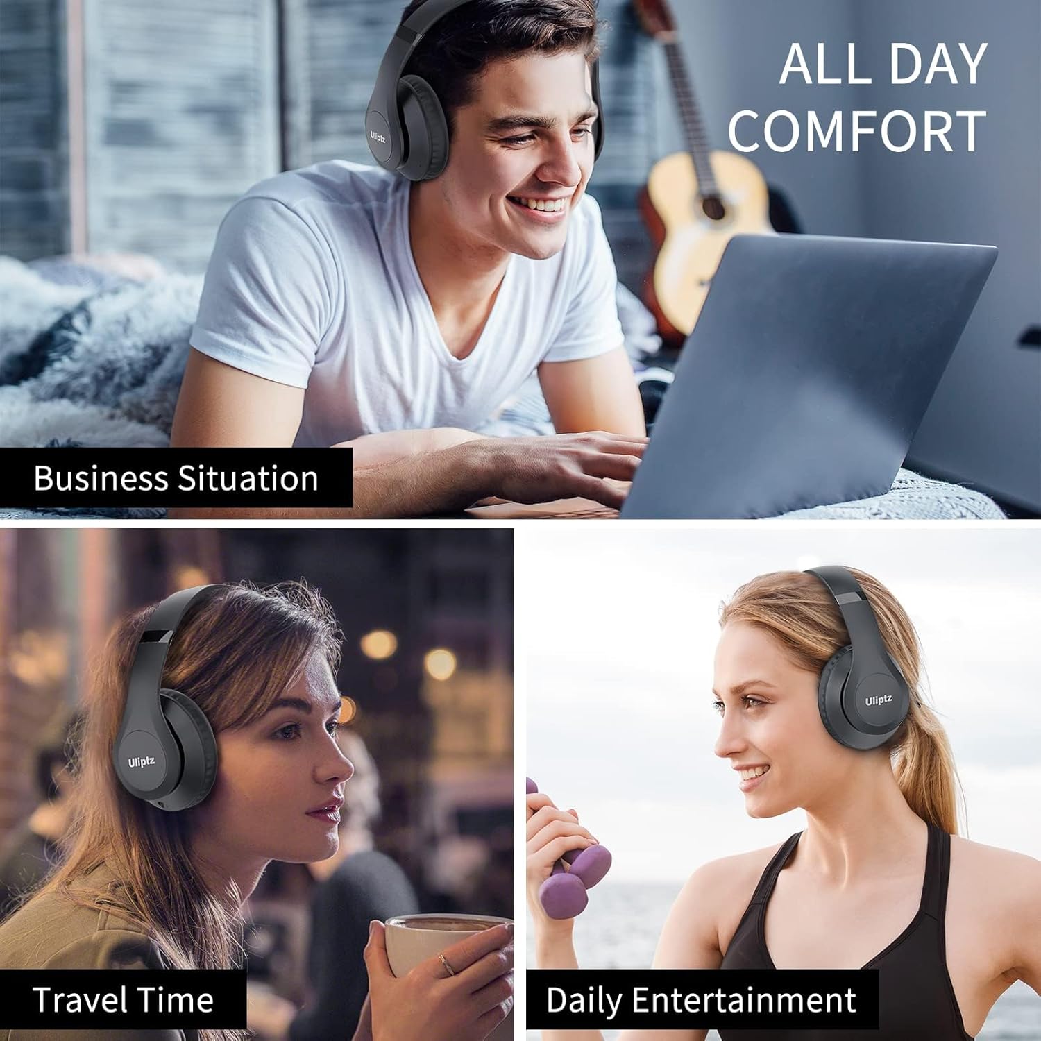 Uliptz Wireless Bluetooth Headphones, 65H Playtime, 6 EQ Sound Modes, HiFi Stereo Over Ear Headphones with Microphone, Foldable Lightweight Bluetooth 5.3 Headphones for Travel/Office/Cellphone/PC-7