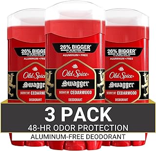 Old Spice Aluminum Free Deodorant for Men, 24/7 Odor Protection, 24/7 Lasting Freshness, Red Collection, Swagger with Cedarwood Scent, 3.8 oz (Pack of 3)