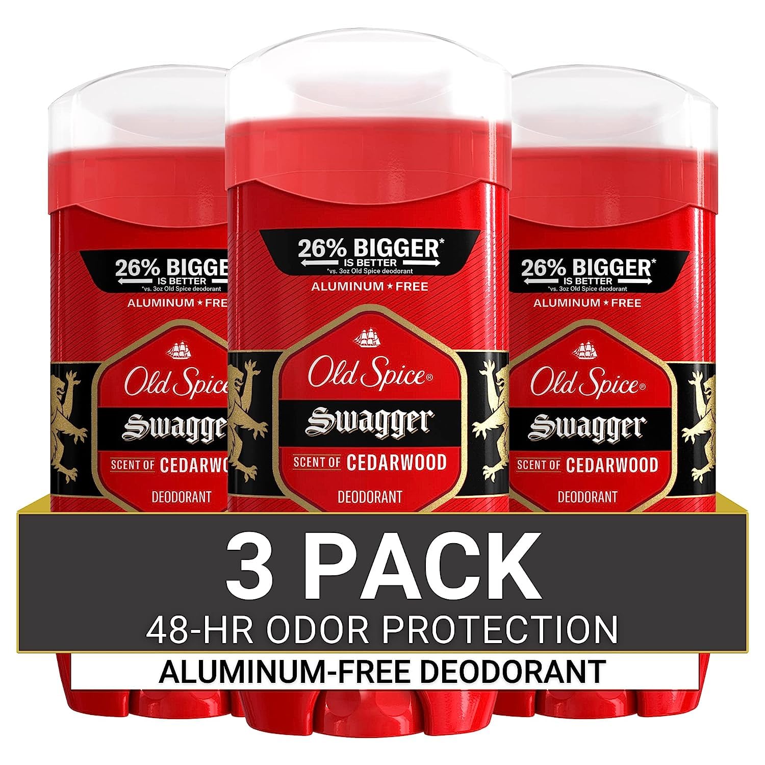 Old Spice Aluminum Free Deodorant for Men, 24/7 Odor Protection, 24/7 Lasting Freshness, Red Collection, Swagger with Cedarwood Scent, 3.8 oz (Pack of 3)-0