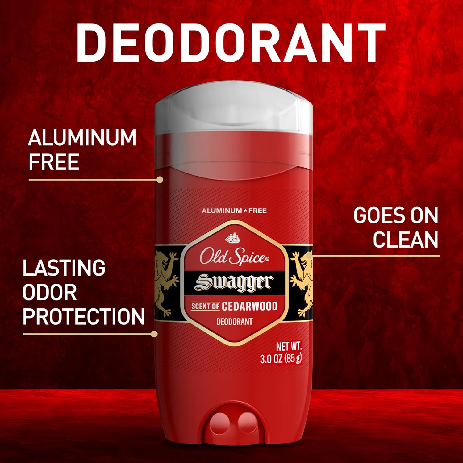 Old Spice Aluminum Free Deodorant for Men, 24/7 Odor Protection, 24/7 Lasting Freshness, Red Collection, Swagger with Cedarwood Scent, 3.8 oz (Pack of 3)-1