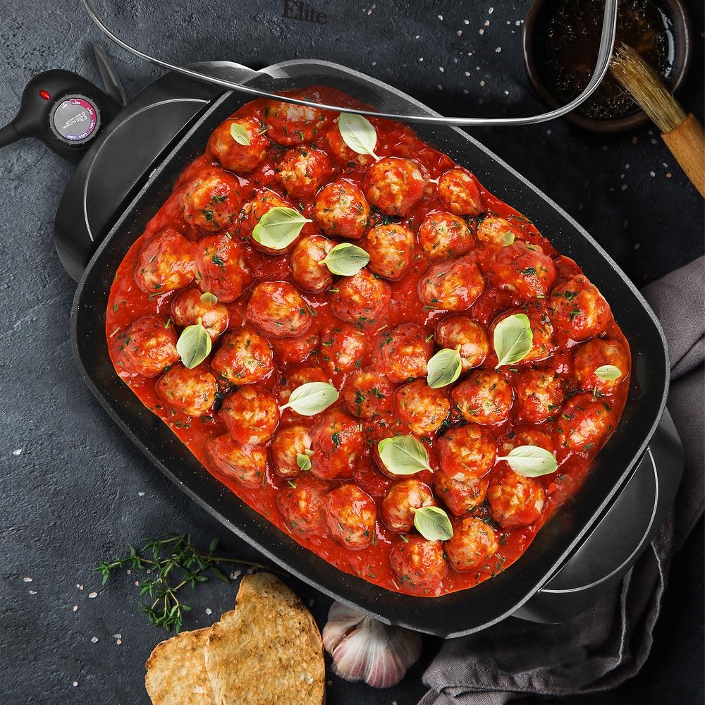 Elite Gourmet EG-6203# Extra Deep 16"x13"x3.2" (10.5Qt.) Scratch Resistant, Easy Pour Spout Dishwasher Safe, Non-stick Electric Skillet with Glass Vented Lid, Adjustable Temperature, Black-3