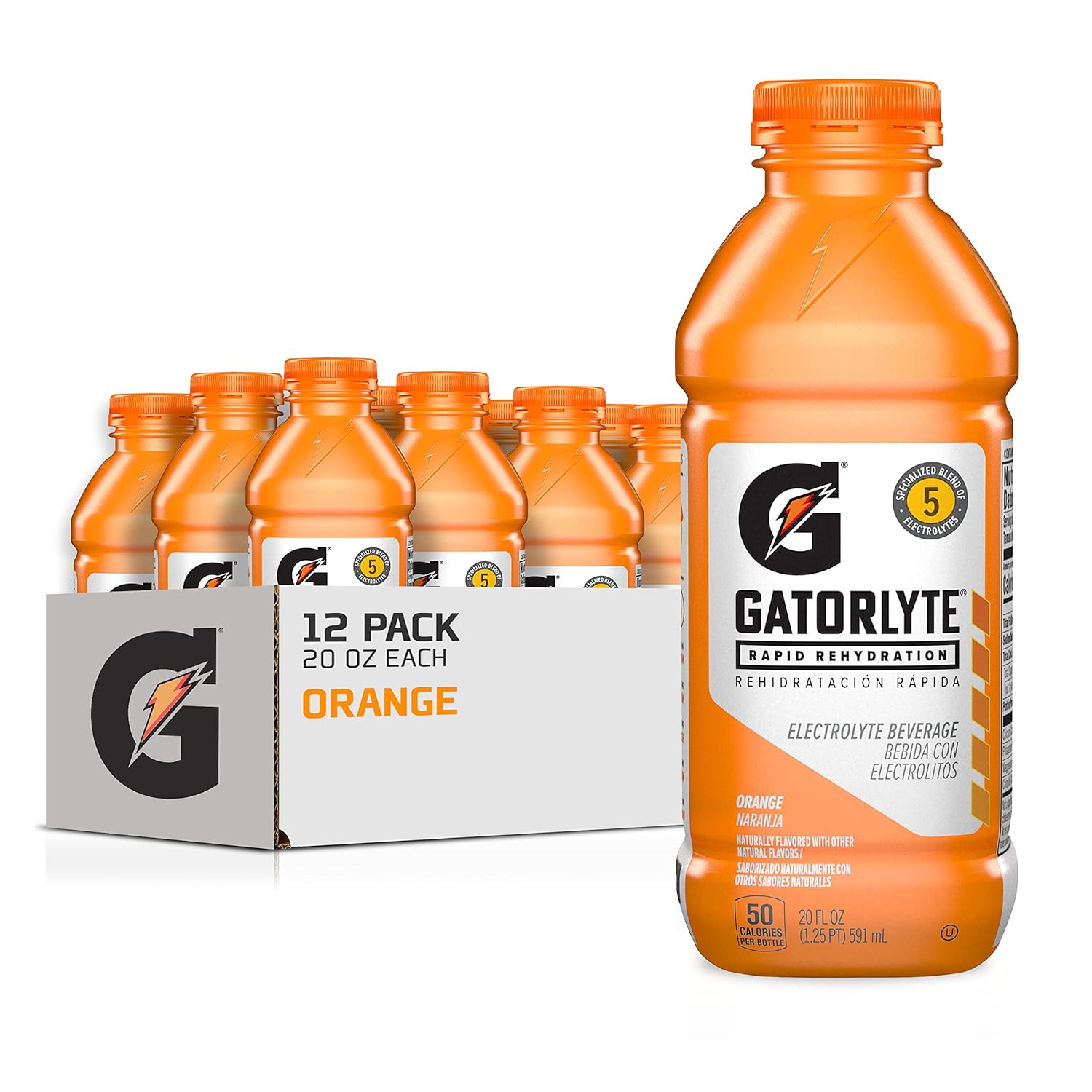 Gatorlyte Rapid Rehydration Electrolyte Beverage, Orange, 20oz Bottles (12 Pack)-0