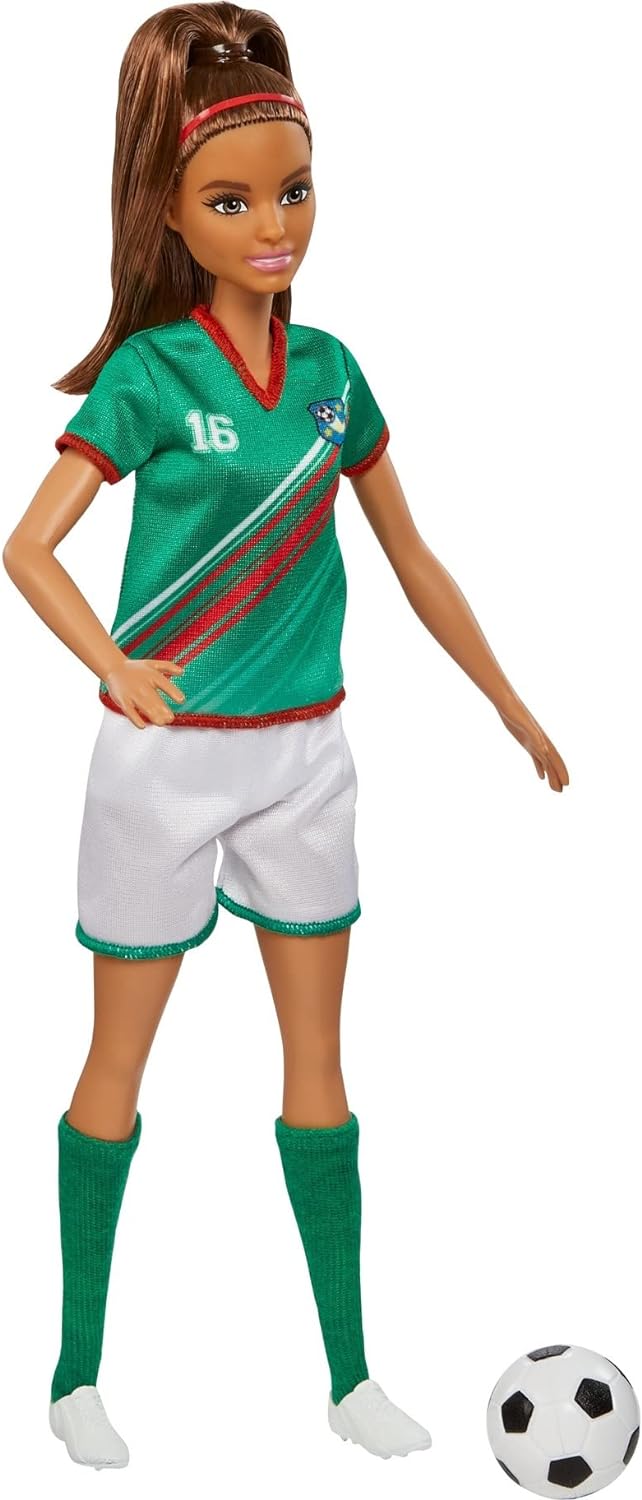 Barbie Careers Fashion Doll & Accessory, Soccer Player with Brunette Ponytail, #16 Uniform, Tall Socks, Cleats & Soccer Ball-4