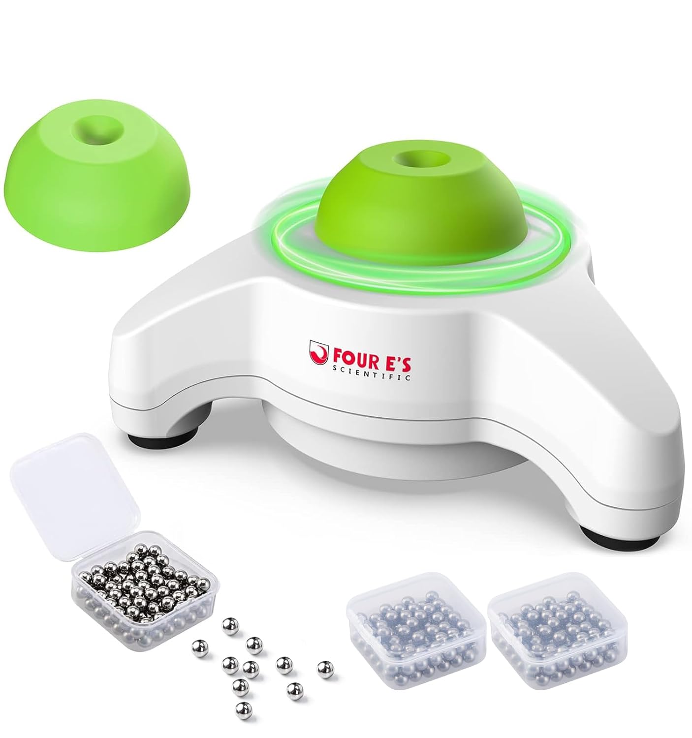 FOUR E'S SCIENTIFIC Mini Vortex Mixer - Lab Vortex Shaker with Extra Silicone Cap & 300 pcs 7/32 in Mixing Balls, 5600 RPM, for Acrylic Miniature Hobby Model Paints, Green-0